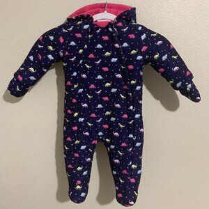 Lily & Jack Navy & Pink Hooded Dinosaur Snowsuit Puffer (Baby 3-6 Months) - NWOT